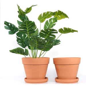 Yishang 9 Inch Clay Pot for Plant with Saucer - 2 Pack Large Terra Cotta Plant Pot with Drainage Hole, Clay Planters Pot, Terracotta Pot for Indoor Outdoor Plant,Round Flower Planter Pots for Plants