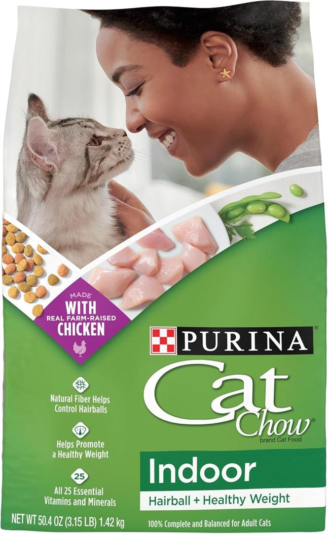 Purina Cat Chow Indoor Healthy Weight and Hairball Dry Cat Food With Chicken - (Pack of 4) 3.15 lb. Bags, BB Date 03/2027