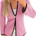 Saodimallsu Womens V Neck Cardigan Sweaters Long Sleeve Button Dressy Casual Color Block Knit Sweater Blazer (Small, Pink)