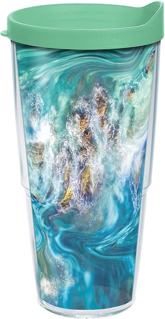 Tervis Teal Splash Made in USA Double Walled Insulated Tumbler Travel Cup Keeps Drinks Cold & Hot, 24oz, Classic