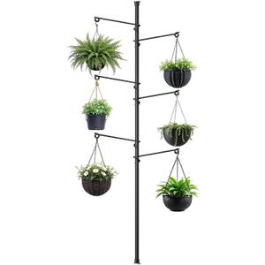Tension Rod Plant Stand, Plant Poles for Hanging Plants Indoor, Metal Floor to Ceiling Hanging Plants Stand, Tension Pole Plant Stand with 6 Hooks (Fit 3.6-10ft)