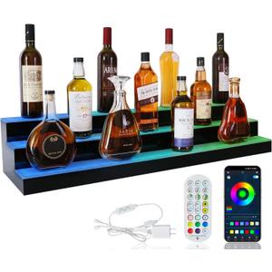 LED Lighted Liquor Bottle Display Shelf, 3 Tiers 40 Inch Bar Bottle Display Shelf with Remote and App Control for Home Bar Party Whiskey Wine Coffee Syrup Water Bottle Display