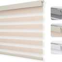 Joydeco No Drill Zebra Blinds for Windows, Cordless Dual-Layer Privacy Zebra Shades for Indoor Windows, Easy to Install, Light Filtering Sheer Blinds for Home (Light Beige,34 "W x 75 "H)