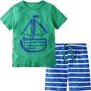 Toddler Boy Clothes Kids Summer Cotton Outfits Shirt Short Sets Size 2-7 (Green)