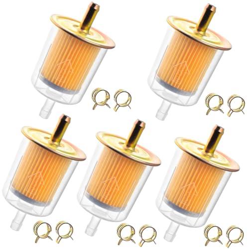 Heymaillc 5pcs 5/16” Universal Fuel Filters with 10pcs 8mm Hose Clamps Gas Inline Fuel Filter for Motorcycles, Cars, Trucks
