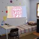 Jesus Loves You Funny Flag for Room 3x5 Ft College Dorm Decor Teen Guys Girls Bedroom Living Room Dorm Home Indoor Wall Decorations