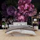 Dark-Colored Floral self-Adhesive Wallpaper - Purple Peony Mural. Peel and Stick - 58"x80"