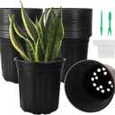 100 Pack 1 Gallon Flexible Plant Nursery Pots, Thickened Soft Plastic Plant Pots with 100Pcs Waterproof Plastic T-Type Plant Tags and 2Pcs/Set Transplanting Digging Mini Tools(Black) (6.5 inch, Black)