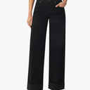 roswear Women's High Waisted Stretchy Wide Leg Jeans Cuffed Baggy Jeans Loose Denim Pants XL