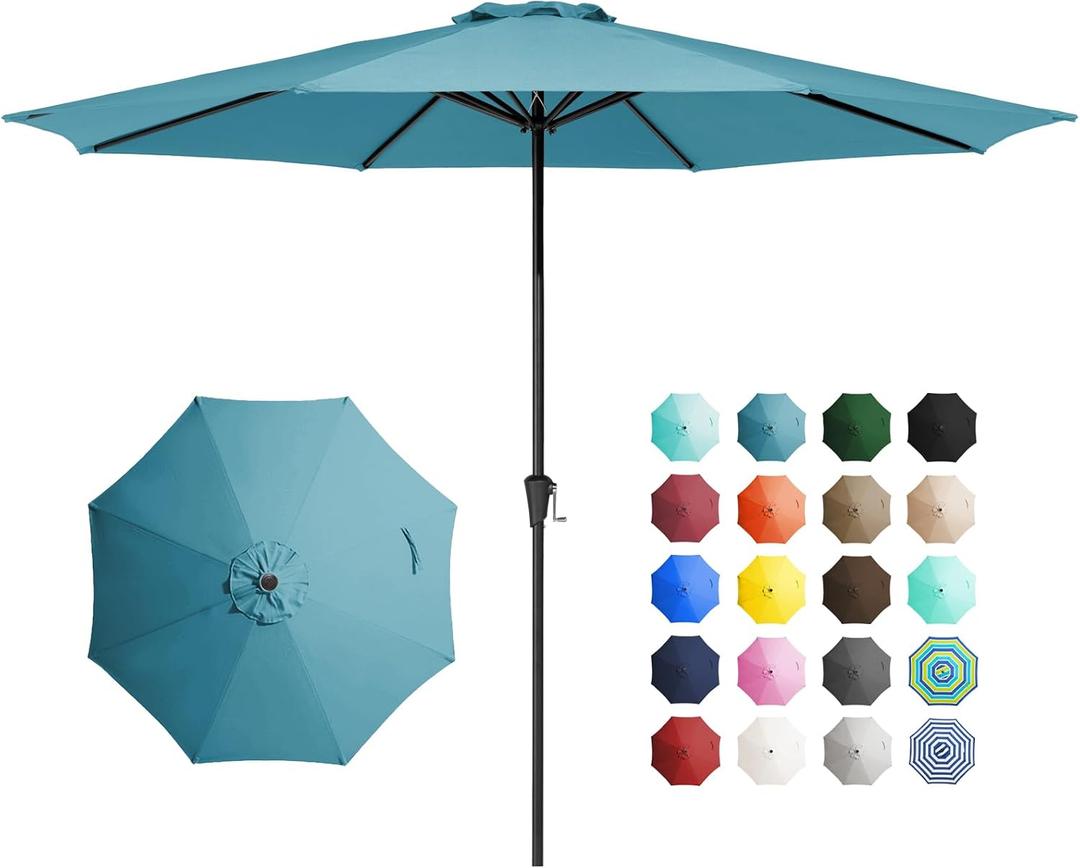 JEAREY 11' Patio Umbrellas Outdoor Table Market Umbrella w/Crank, 8 Sturdy Ribs, UV Protection Windproof for Garden, Deck, Backyard, Pool(Cerulean)