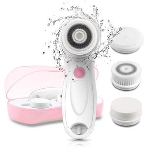 Facial Cleansing Brush Electric Facial Exfoliating Massage Brush with 3 Cleanser Heads and 2 Speeds Adjustable for Deep Cleaning, Removing Blackhead, Face Massaging TB-0759A Pink