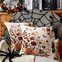 RABUSOFA Halloween Pillow Covers 20x20 inch Set of 2 Pumpkin Ghost Bat Decorative Throw Pillow Horror Floral Wildflowers Couch Cushion Case Decorations for Sofa Bedroom Living Room Home Decor (Multicolor)