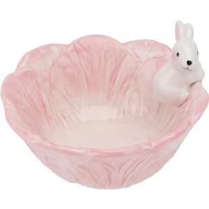 Musaner Rabbit Pattern Salad Bowl Ceramic Cabbage Shaped Bowl Bunny Candy Bowl Easter Ceramic Rabbit Bowl Easter Candy Bowl Snack Appetizers Nut Dish Table Decoration (Pink), 5.9X3.9in