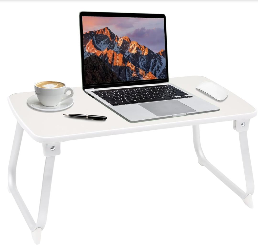Axton Foldable Gray Medium Leather Lap Desk Table for Bed - Portable Workstation for Laptops and Tablets, Couch Sofa Chair Floor Adjustable 25.59x13.78x5.91in