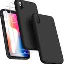 Dssairo [3 in 1 for iPhone x Case/iPhone Xs case, with 2 Pack Screen Protector, Liquid Silicone Slim Shockproof Protective Phone Case 5.8 inch [Microfiber Lining] (Black)