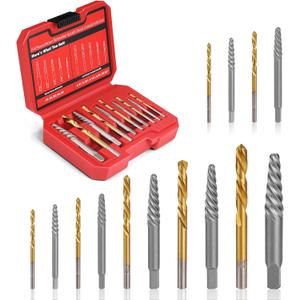 14 Pieces Screw Extractor Set, Left Hand Drill Bits Set for Removing Stripped Screws and Broken Bolts 35# Cr-Mo & 6542 HSS Steel Cobalt Easy Out Screw Extractor Set Broken Bolt Extractor Kit