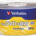 Verbatim DVD+RW Blank Discs 4.7GB 4X Recordable Discs - 30pk Spindle 94834, Silver