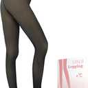 Fleece Lined Tights Women, Warm Pantyhose leggings Women,Fake Translucent Thermal Skin Colored Tights for Winter(Black Medium -Medium Height)