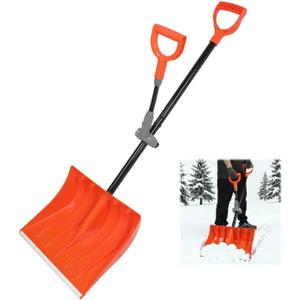 ORIENTOOLS Snow Shovel with D-Grip Handle and Durable Edge Blade, an Ideal Accessory for Your Car, Truck, Recreational Vehicle, etc, Orange 17'' Aluminum Snow Shovel (Extendable)