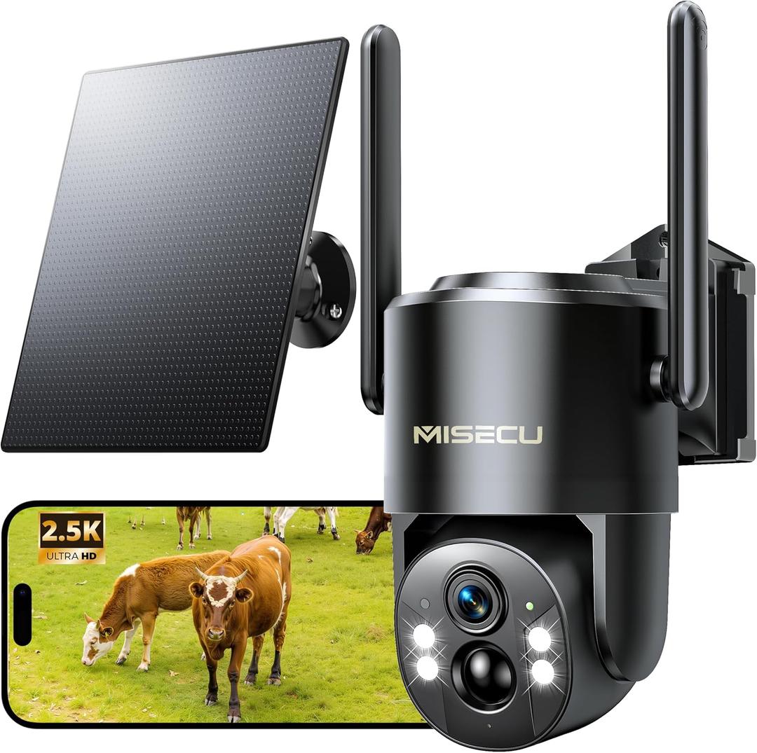 MISECU 4G LTE Cellular Security Camera, 2.5K Solar Outdoor Cam Wireless Without WiFi Needed, 360° PTZ Live View Off Grid Camera, AI Motion Detection, Color Night Vision, Local/Cloud Storage