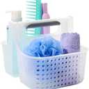 Madesmart 2-Compartment Soft Grip Shower Tote for Bathroom Organization, Plastic Storage Shower Caddy Bucket, Small, Frost