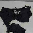 Women's Plus Size Triangle Bikini Set, Sexy Tie Front Two-Piece Swimsuit Black 16 Plus