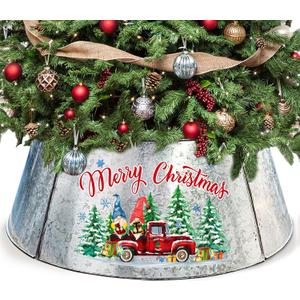 Christmas Tree Collar 29 Inch Diameter Base, Metal Tree Collar for Pencil Tree, Christmas Gnomes Decor (Silver)