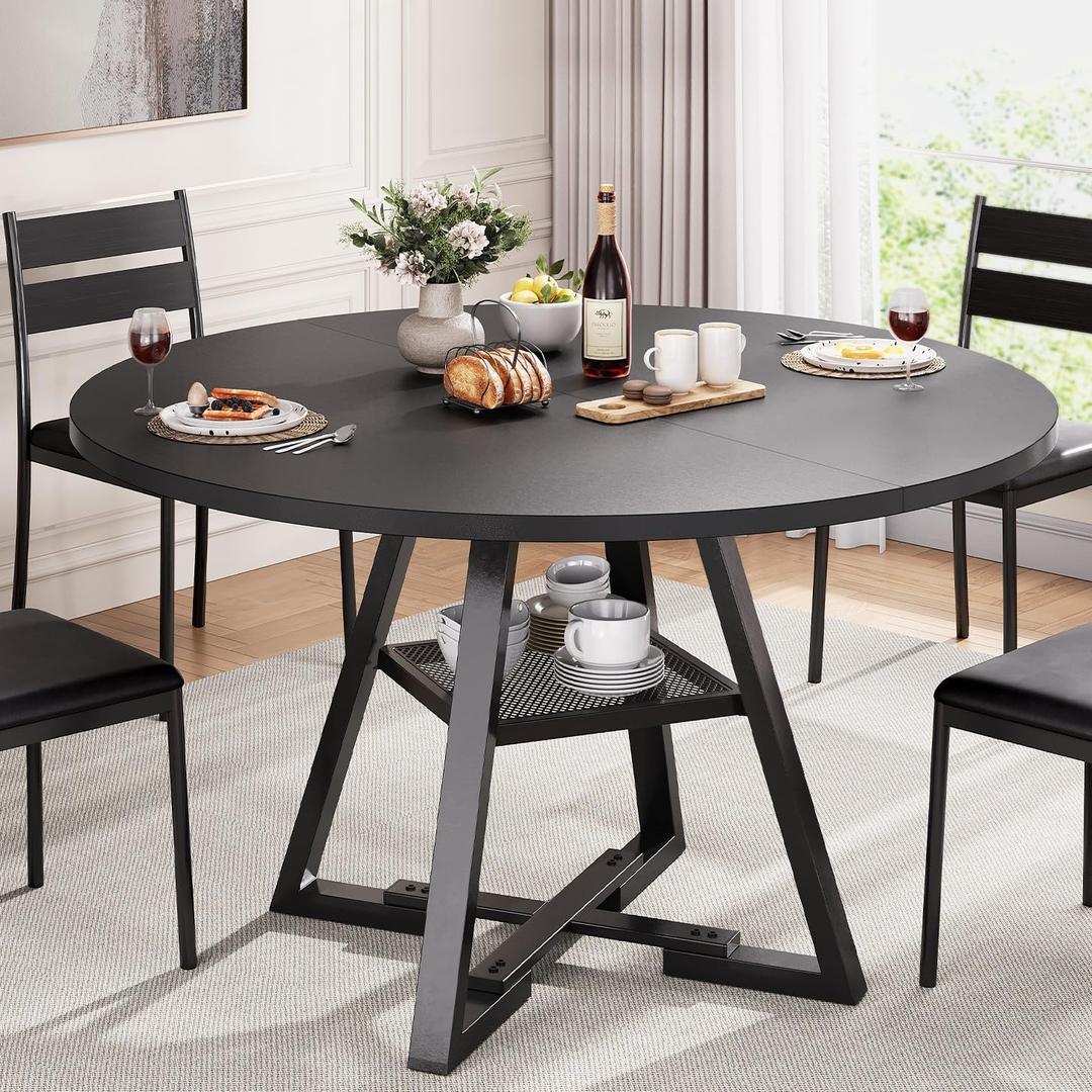 Jocoevel Black Round Dining Table, Dining Table for 4, Kitchen Table, Round Dining Table for 4, Circle Table, Space Saving Small Farmhouse Dinner Table for Kitchen & Dining Room, 47In (Pedestal Base)