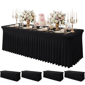 Baoszty 4 Pack Black Spandex Tablecloth for 8FT Rectangle Tables, Table Skirt 30x96 Inch Stretch Table Cloths Elastic Fitted Tables Cover for Wedding Parties Birthday Banquet Baby Shower Events