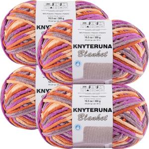 #6 Super Bulky Blanket Yarn for Crocheting - 4 Skeins(Each 10.5oz/300g, 220yds/201m), Chunky Chenille Thick Plush Big Soft Yarn for Crocheting Knitting Blankets, Purple & Orange