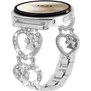 Bling Metal Band Compatible with Samsung Galaxy Watch 8 40mm/44mm,Galaxy Watch 8 Classic 46mm,Love Heart Shape Bracelet Dog Paw Wristband Women