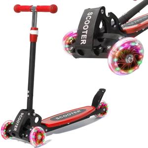 Toddler Scooter, 3 Wheels for Kids 2-7 Year Old LED Lighted, Folding Lean-to-Steer Kids Scooter with 3 Adjustable Handlebar for Boys Girls