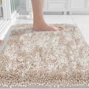 Yimobra Chenille Bathroom Rugs Non Slip, Extra Thick Soft Absorbent Bath Rug, Machine Washable Quick Dry Bath Mat for Bathroom Floor, Tub and Shower, Home Decor Accessories, 24x17, Khaki