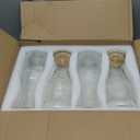 Glass Carafe Pitchers with Lids, Set of 4 1 Liter Embossed Designed Beverage Pitcher Carafe Set for Mimosa Bar, Juice Container for Brunch, Cold Water, Juice -With 4 Wooden Chalkboard Tags