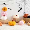 Pumpkin Pillows, Halloween Pumpkin Decoration Throw Pillow, Cute Thanksgiving Pumpkin Shaped Throw Pillows Gifts, 8" Soft Black Faux Rabbit Fur for Fall Funny Decorations (Mini-8 Inch)