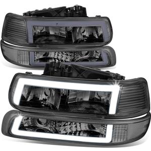 DNA MOTORING HL-LB5-CSIL99-SM-CL1 Pair of 3D LED DRL Headlights & Bumper Parking Turn Signal Lamps Compatible with 99-02 Silverado 1500 2500,Smoked Lens (LB5-SMOKED CLEAR)