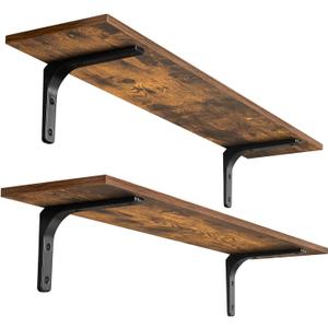 DINZI LVJ Long Wall Shelves, 39.4Inch Wall Mounted Shelves Set of 2, Extra Large Wall Storage Ledges with Sturdy Metal Brackets for Living Room, Bathroom, Bedroom, Kitchen, Rustic Brown