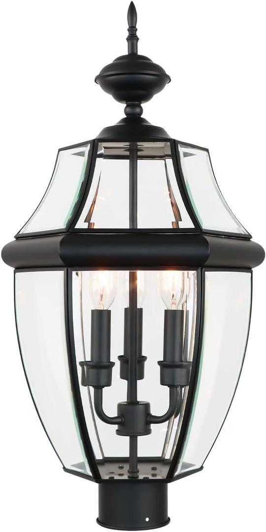 Kalium Outdoor Post Lights, 3 Light Lamp Post Light Fixture Hardwired with Clear Beveled Glass, 23" Large Waterproof Lamp Pillar Fixtures for Yard Pathway Porch Patio 60W Matte Black (3-Light-Black (NO Dusk to Dawn))