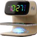 Digital Alarm Clock with Wireless Fast Charging Station 15W Touch Smart Lamp for Bedside,3 Colors Nightlight Adjustment Night Lamp for Living Room,Bedside,Heavy Sleepers (Woodgrain+Cable&Adapter)