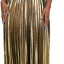 AOMEI Women's Luxury Metallic One Shoulder Sleeveless Elegant Pleated Long Dress (XX-Large, Gold)