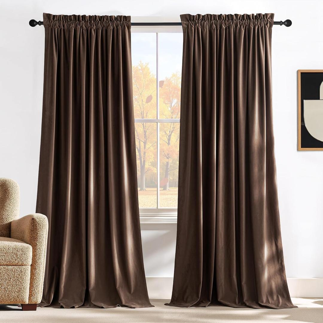 NICETOWN Brown Velvet Curtains 84 inches Length for Bedroom - Blackout Thermal Insulated Sound Reducing Heavy Matt Solid Room Darkening Drapes for Nursery (2 Panels, 52 x 84)