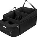 FUNNy elf Passenger Seat Organizer, Collapsible Car Storage with Partitions & 4 Cup Holders for Front or Back Seat (Black)