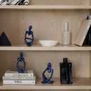 Navy Blue Thinker Statue Set of 3 - Navy Blue Decor for Table, TV Stand, Shelf, Desk - Resin Figurines for Living Room, Minimalist Bookcase Decorative, Modern Sculpture, Home Accents