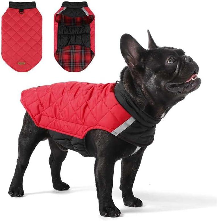 Reversible Waterproof Dog Coat - Adjustable Winter Jacket for Small to Large Breeds, Warm Cold Weather Apparel for Medium Dogs (Red & Black, Small (Pack of 1))