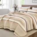 Amazon.com: WONGS BEDDING Quilt Set Queen Size,Beige Striped Pattern Bedspread with Shams,Lightweight Coverlet Bedding Set for Bed 96"x90" : Home & Kitchen