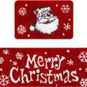 Drydiet 2 Pcs Merry Christmas Bathroom Rugs Set Soft Plush Santa Claus Bath Mat with Non-Slip Backing Washable Holiday Decorative Bath Rug Xmas Carpet for Christmas Bathroom Decor, 20 x 47 Inch