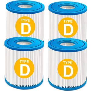 KGC Type D Pool Filter Cartridge Compatible with Summer Waves, Above Ground Swimming Pool Pump Filter Cartridge Replacement (4 Pack)