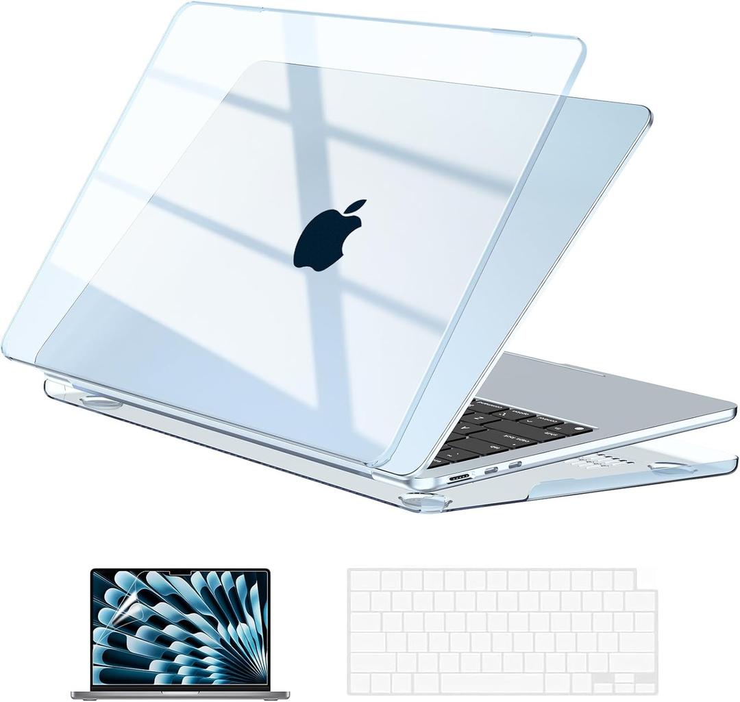 EooCoo Case Compatible with MacBook Air 15 inch M5 2026 2025-2023 Release M4 M3 M2 Model A3448 A3241 A3114 A2941, Plastic Hard Shell Case & Keyboard Cover & Screen Protector, Crystal Sky Blue