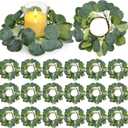 20 PCS Candle Rings - Artificial Eucalyptus Leaves Candle Wreaths Greenery for Pillar Fireplace Wedding Table Centerpieces Farmhouse Home Kitchen Decor