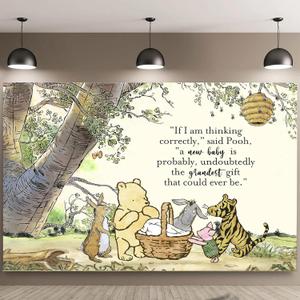 5x3 Ft Cute Winnie Bear Quotes Backdrop  Vintage Bear Photography Banner for Baby Shower, Newborn & Birthday Party Supplies